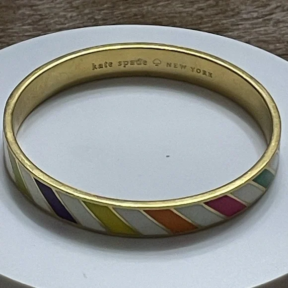 kate spade Multicolor Diagonal Enamel Gold Bangle Bracelet - Picture 2 of 4